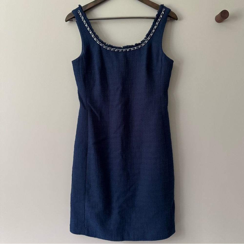 KARL LAGERFELD PARIS TWEED CHAIN TRIM TANK DRESS NAVY BLUE SIZE 4